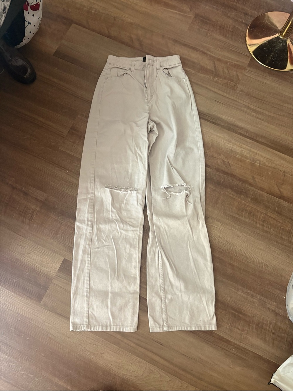 H&M Women's High-Waist Wide-Leg Jeans in Light Beige